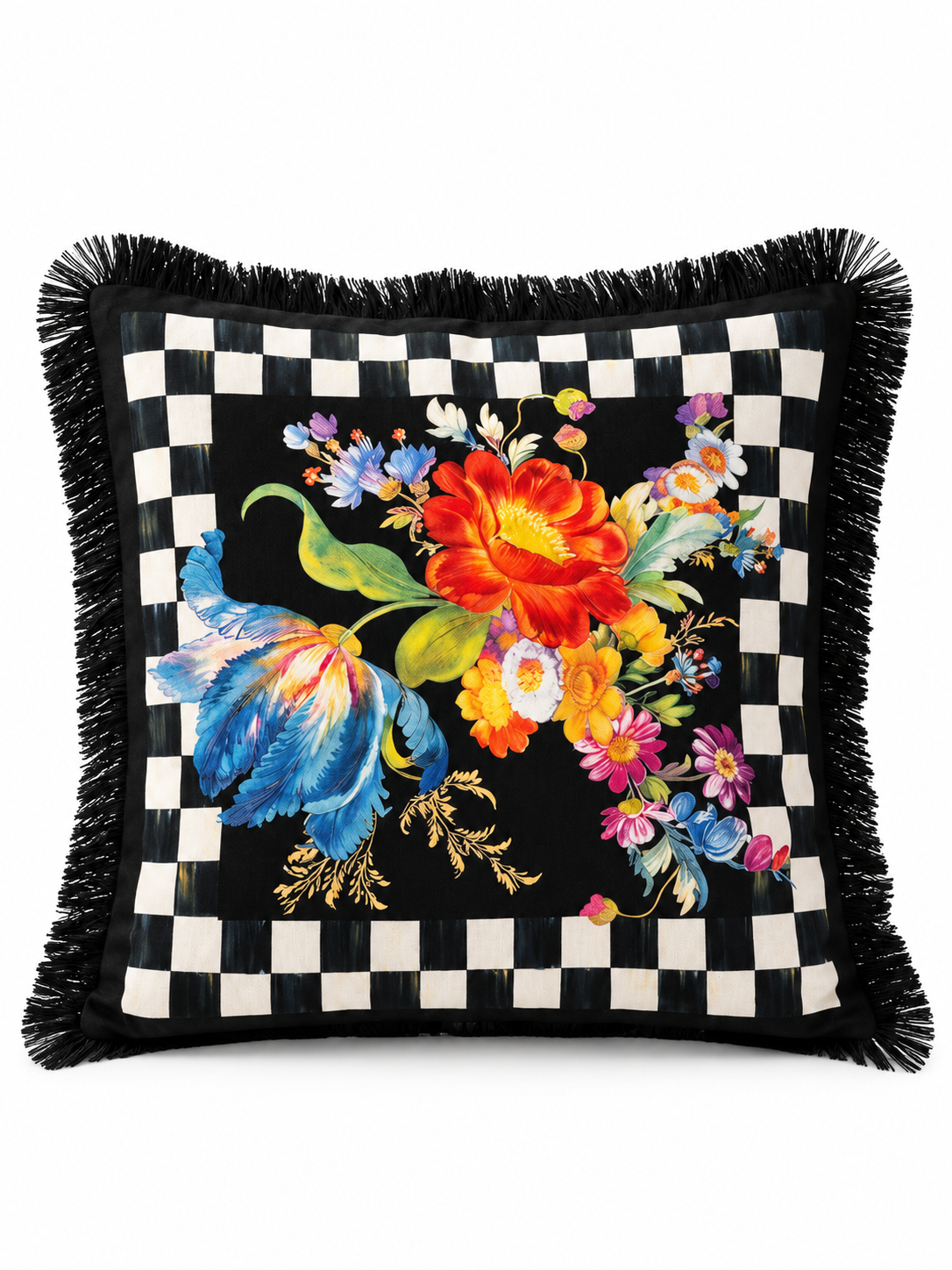 Floralia Check Yastık - Siyah