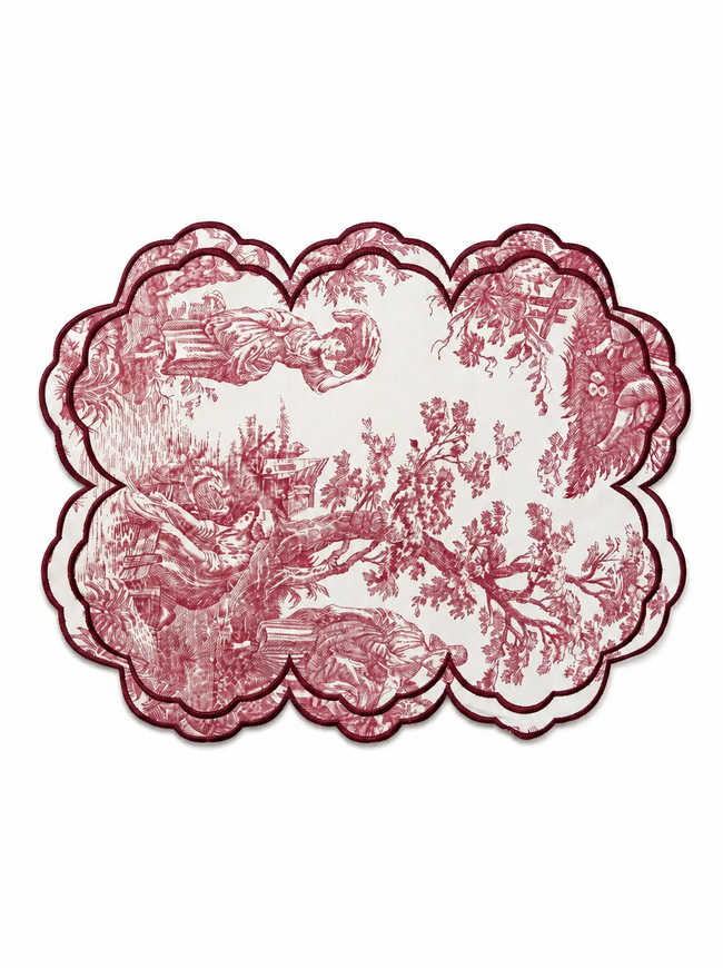 Toile Burgundy Embroidered Amerikan Servis