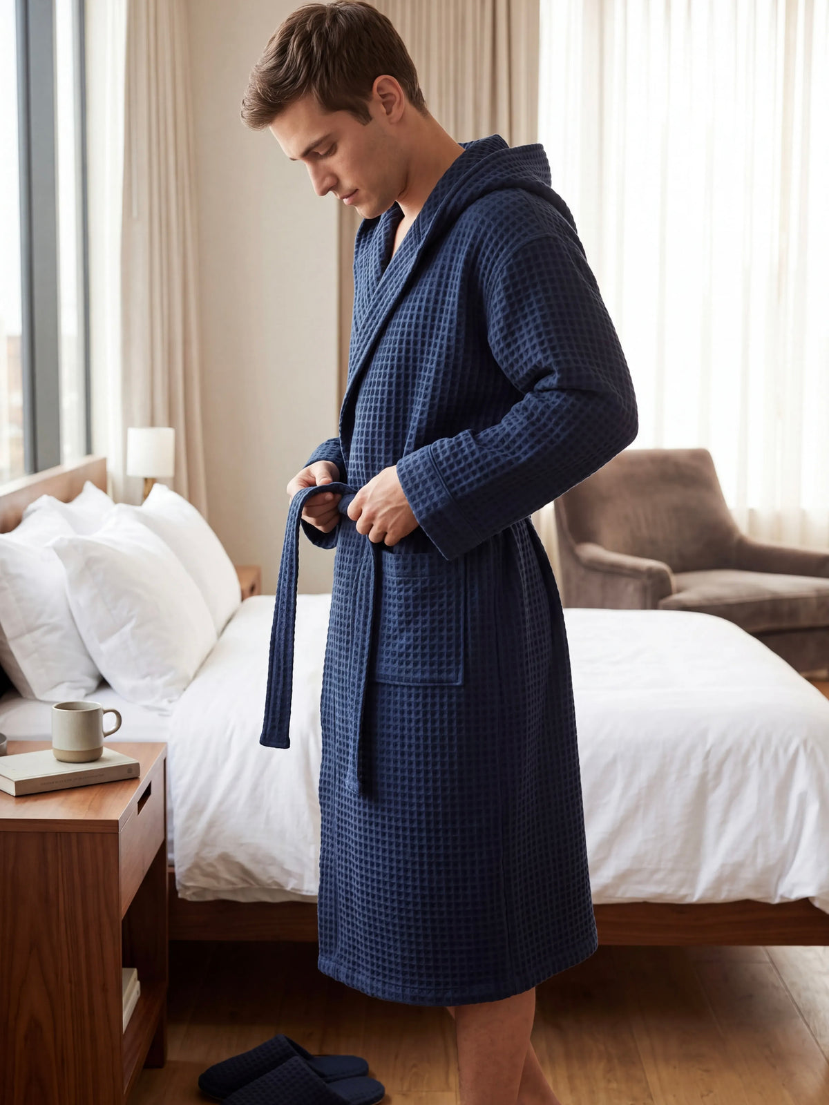 Navy Waffle Bathrobe