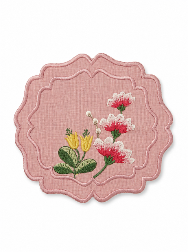 Fleur Embroidered Kokteyl Peçetesi-Pink