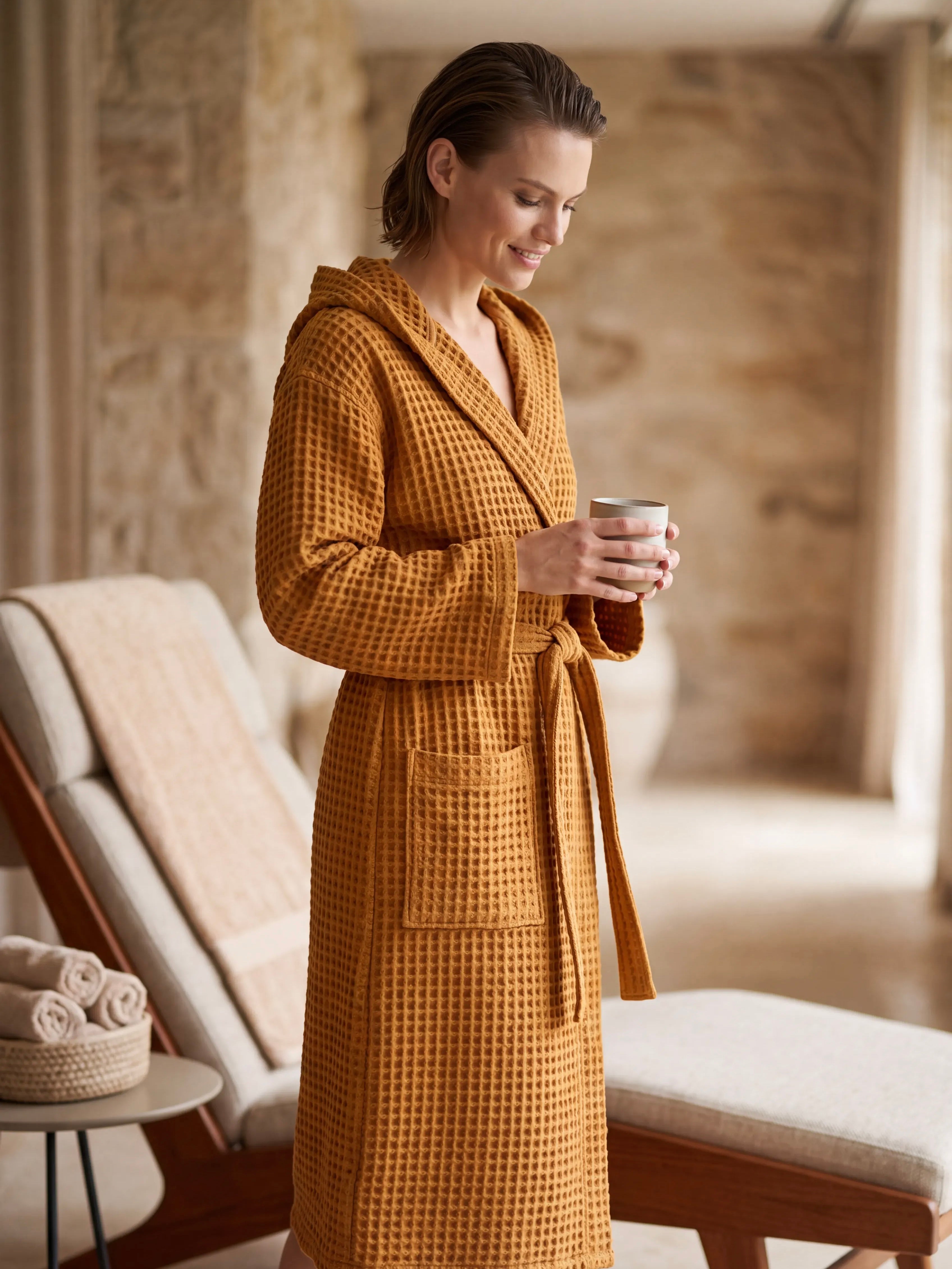 Mustard Waffle Bathrobe