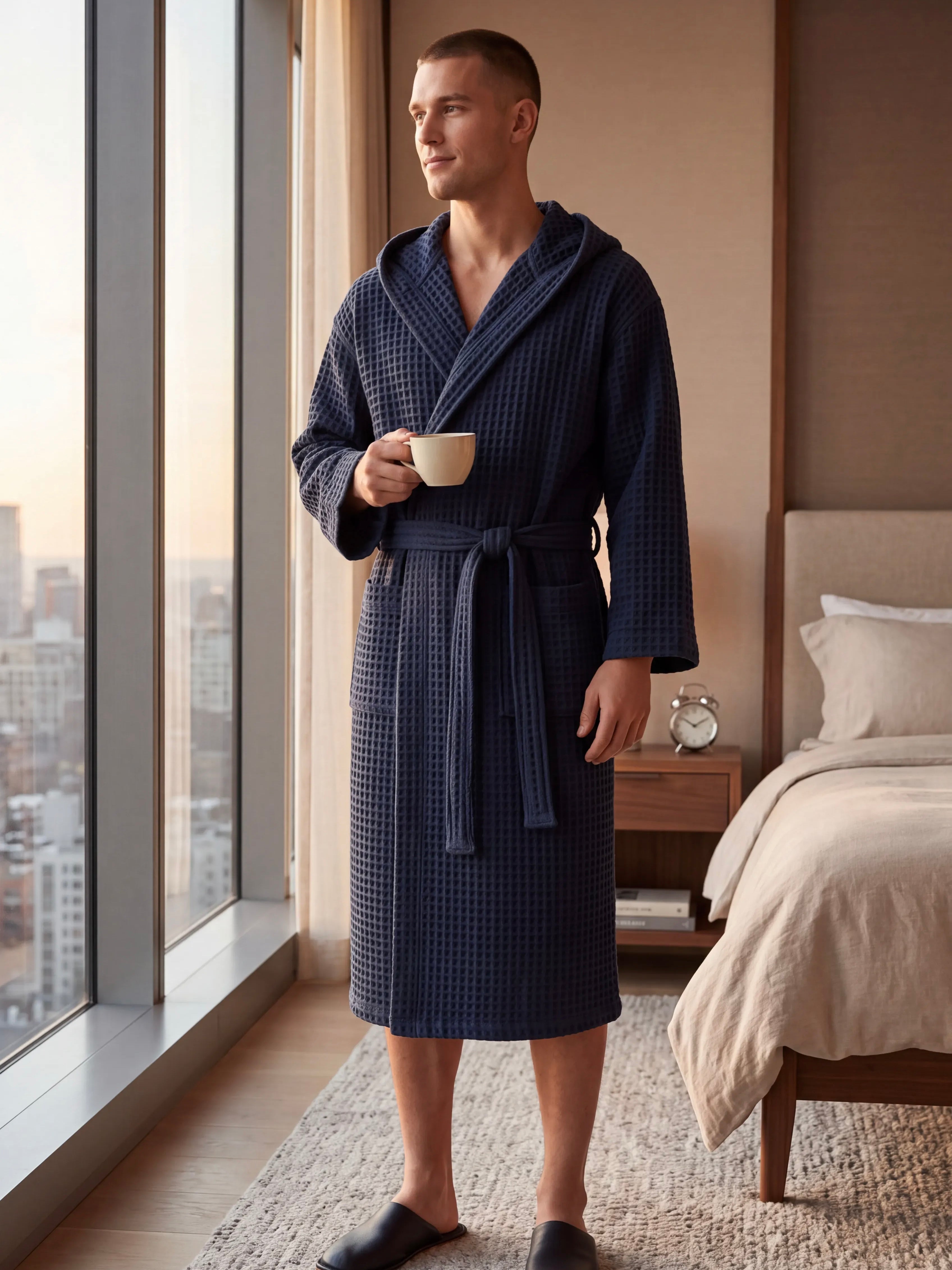 Navy Waffle Bathrobe