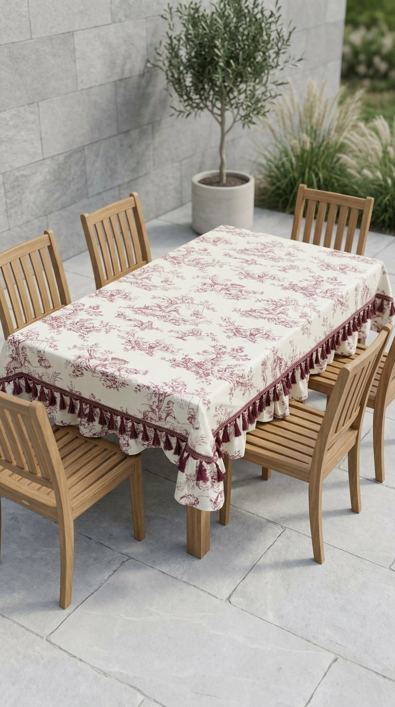 Toilea Burgundy Ruffle Tablecloth