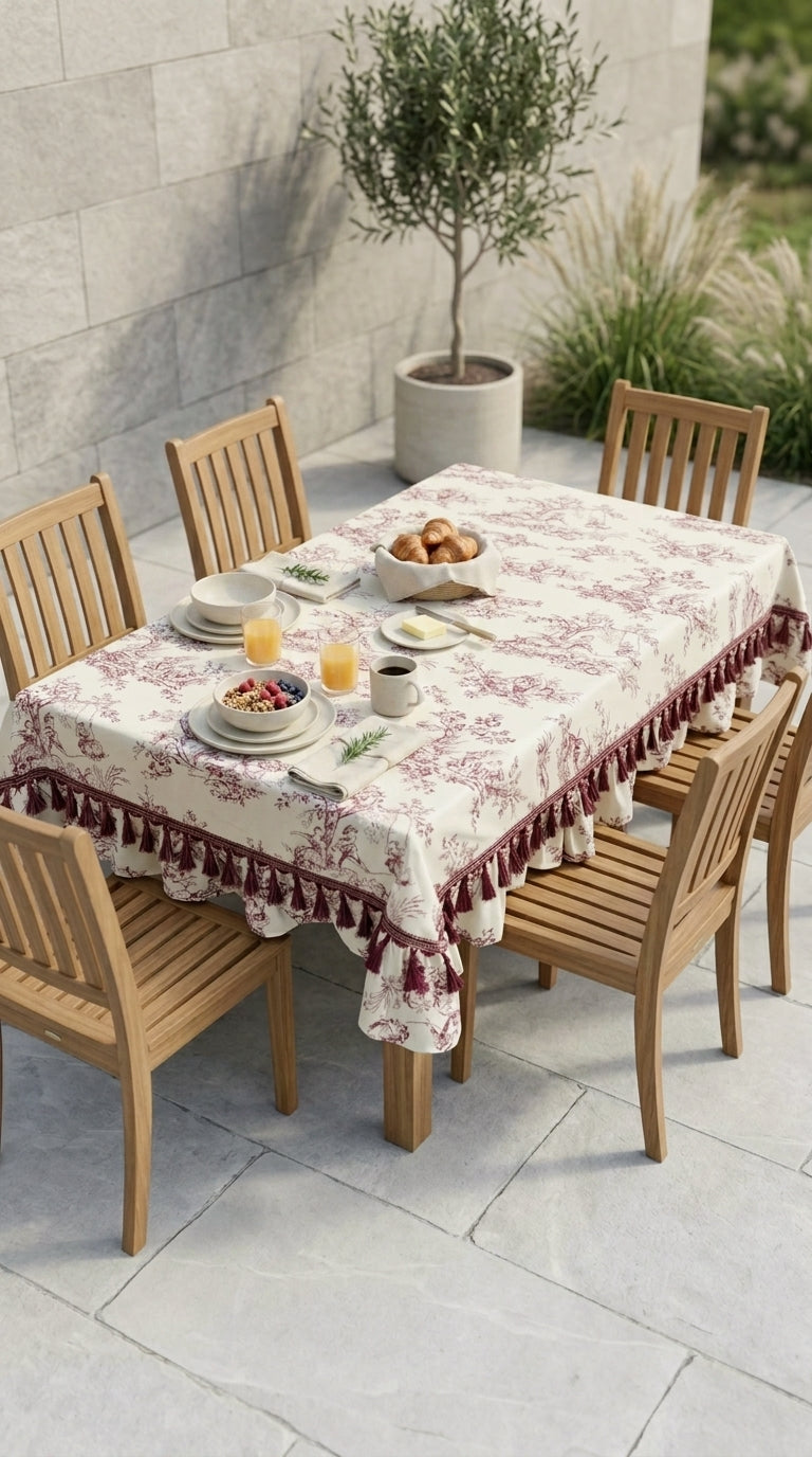 Toilea Burgundy Ruffle Tablecloth