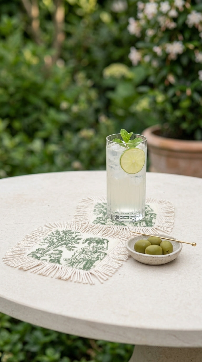 Toile Verde Fringe Kokteyl Peçetesi