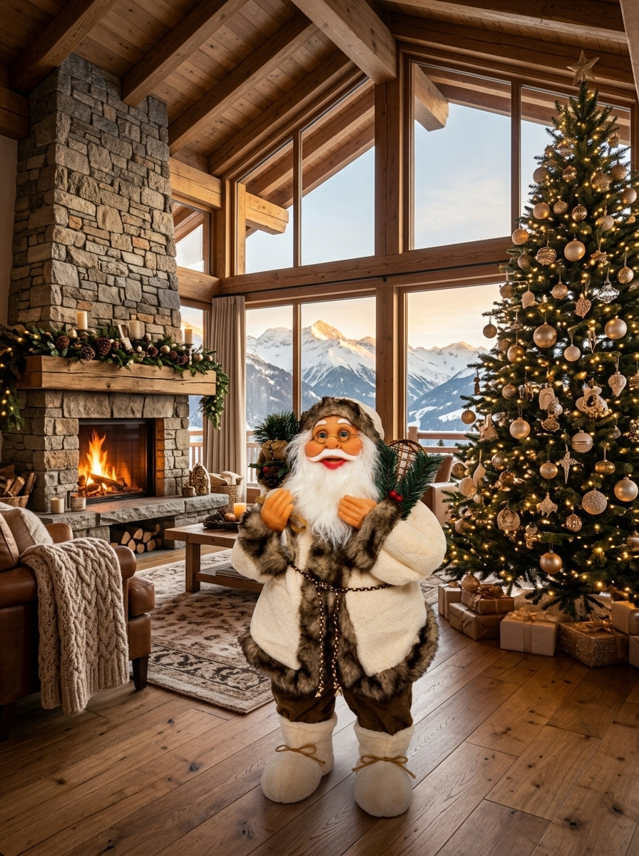 Alpine Santa Ekru Bej Dekoratif Noel Baba Figürü - 80 CM