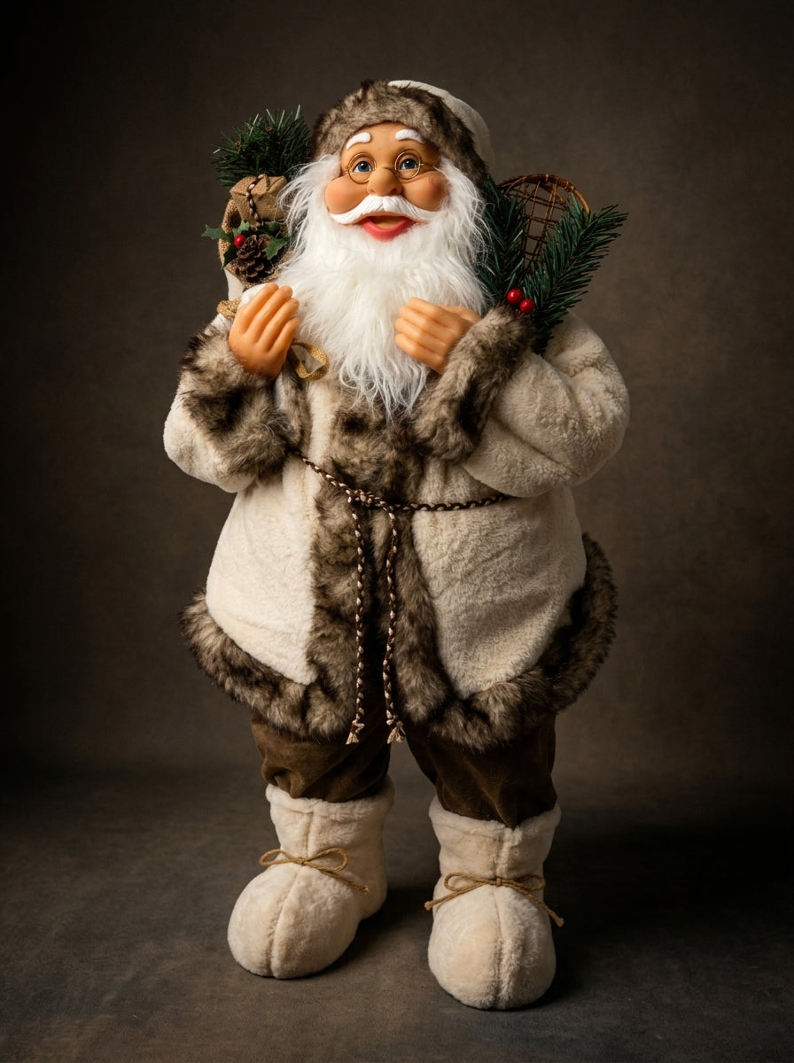 Alpine Santa Ekru Bej Dekoratif Noel Baba Figürü - 80 CM