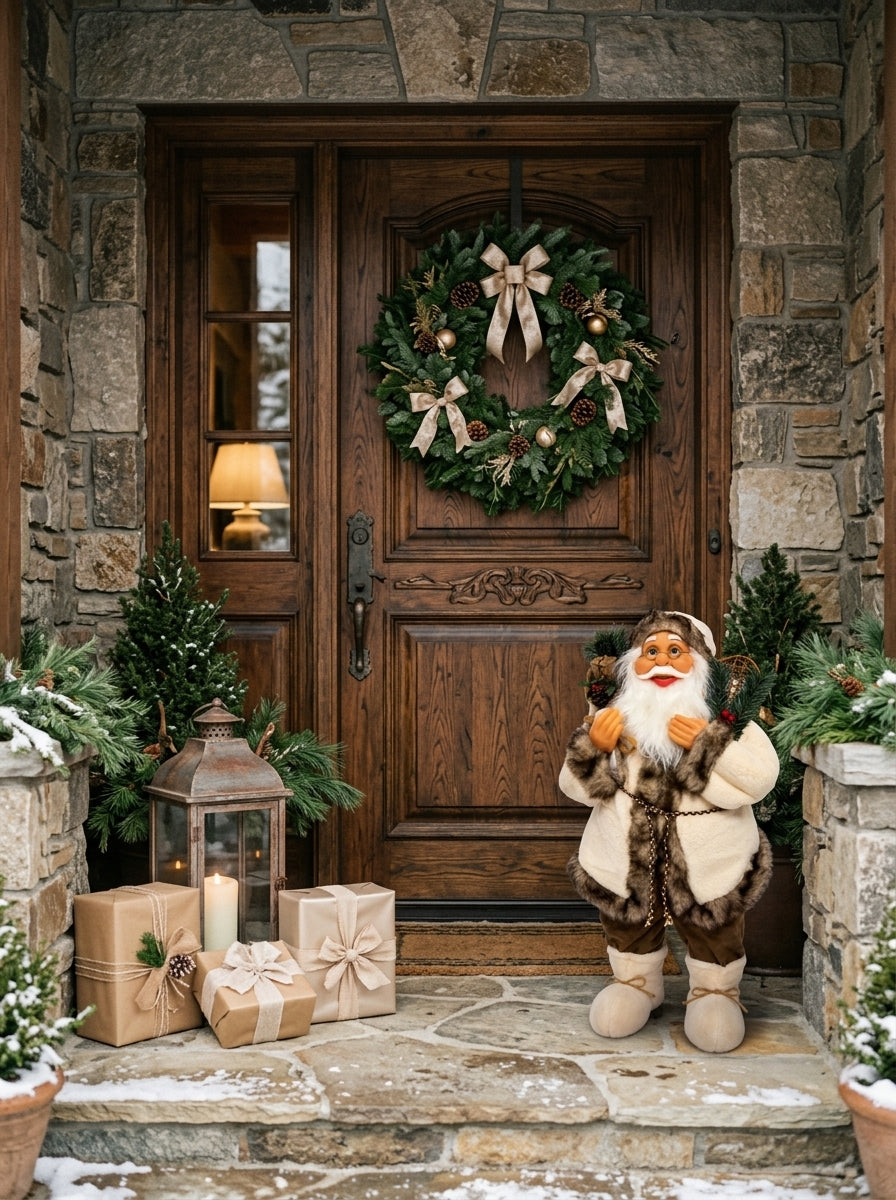 Alpine Santa Ekru Bej Dekoratif Noel Baba Figürü - 80 CM