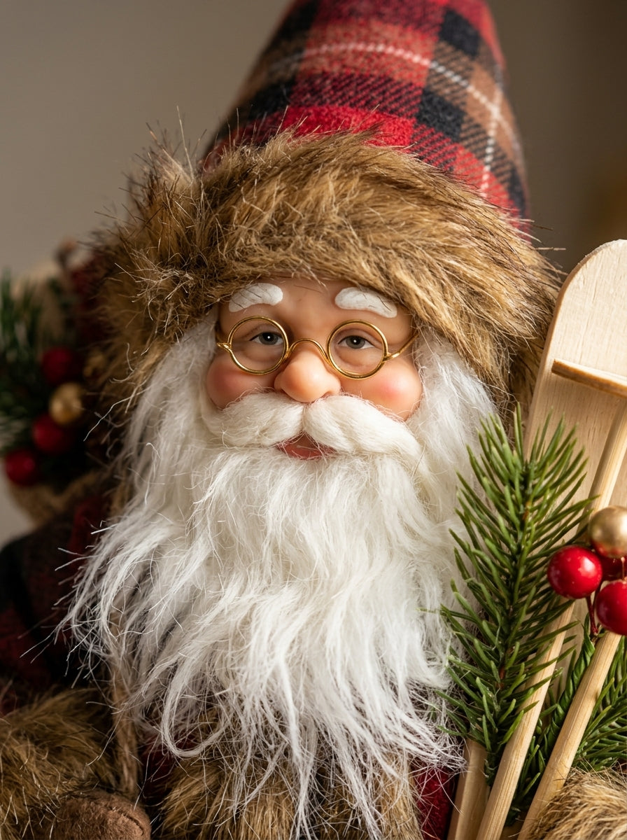 Alpine Santa Kayaklı ve Fenerli Dekoratif Yılbaşı Noel Baba Figürü - 30 CM