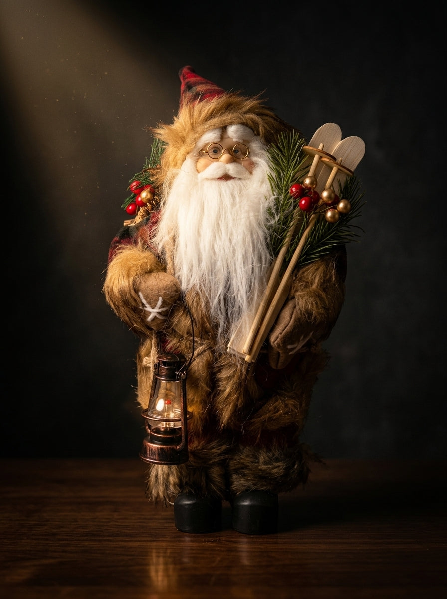 Alpine Santa Kayaklı ve Fenerli Dekoratif Yılbaşı Noel Baba Figürü - 30 CM