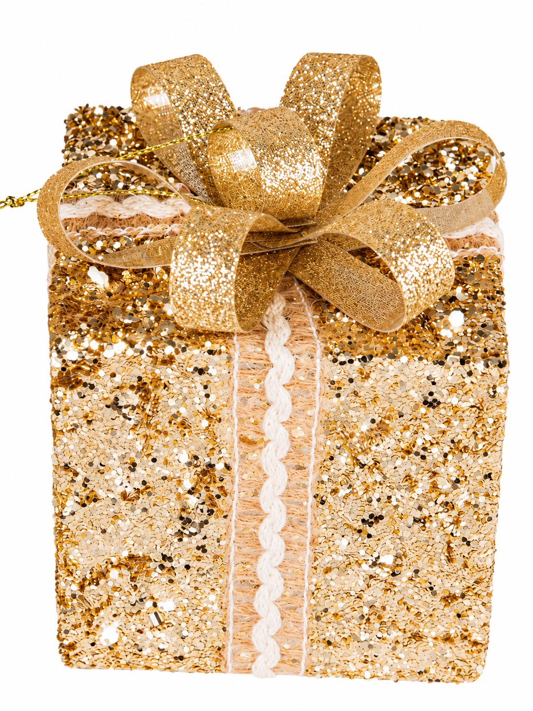 Golden Christmas Gift – Işıltılı Gold Fiyonklu Dekoratif Yılbaşı Hediye Paketi