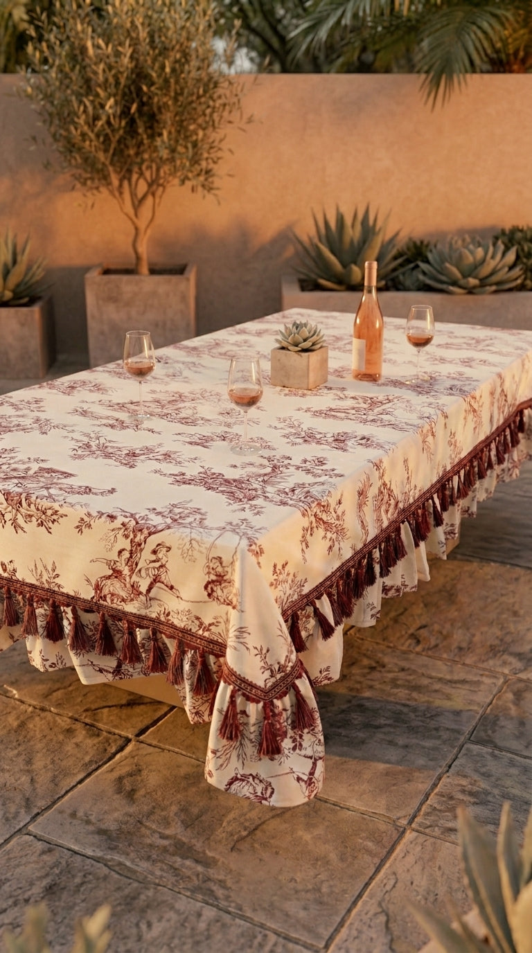 Toilea Burgundy Ruffle Masa Örtüsü