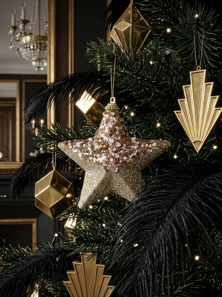 Champagne Glitter Payetli Yıldız Yılbaşı Süsü