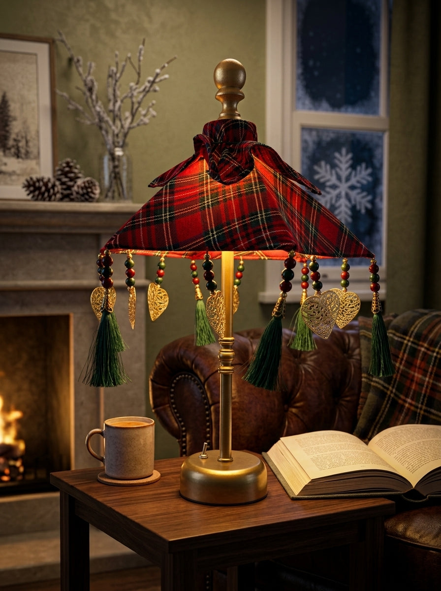 Tartan Christmas Işıklı Mini Bali Şemsiyesi