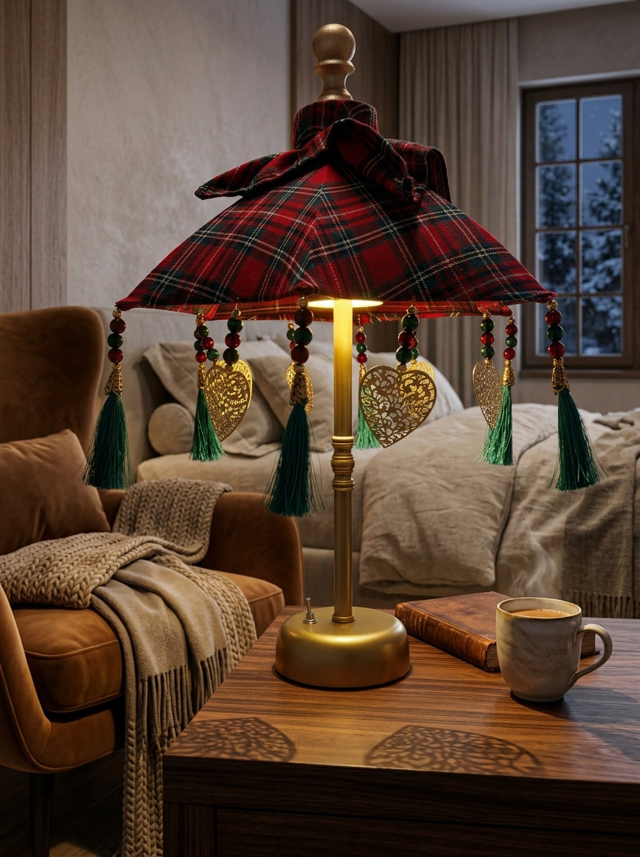 Tartan Christmas Işıklı Mini Bali Şemsiyesi