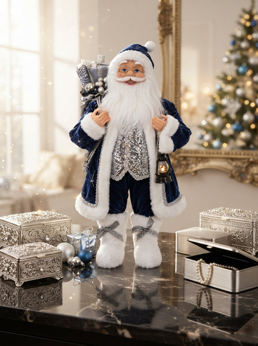 Midnight Silver Santa Dekoratif Noel Baba