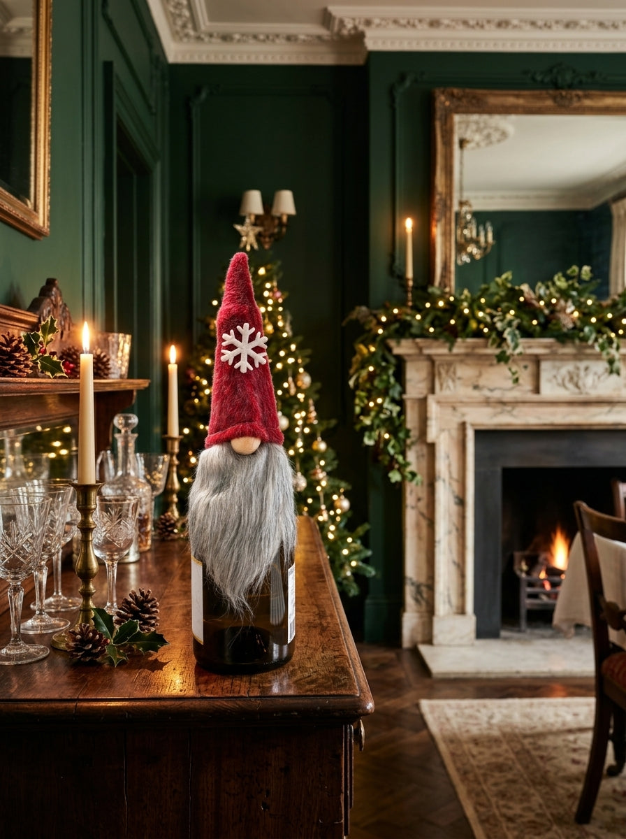 Santa's Bottle Dress – Kırmızı Kar Tanesi Detaylı Noel Baba Yılbaşı Şişe Süsü