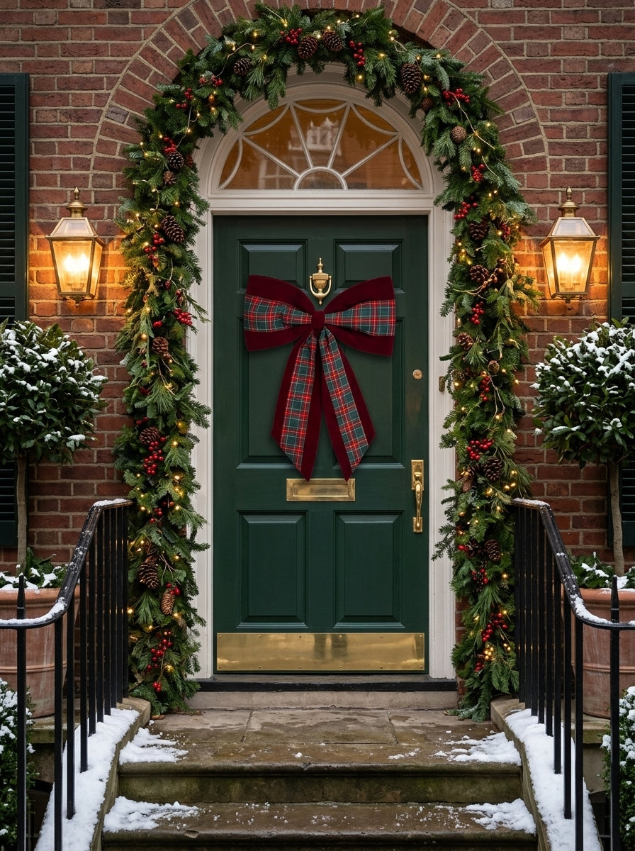 Heritage Christmas – Ekose Detaylı Bordo Kadife Büyük Boy Yılbaşı Fiyongu - 65 CM x 95 CM