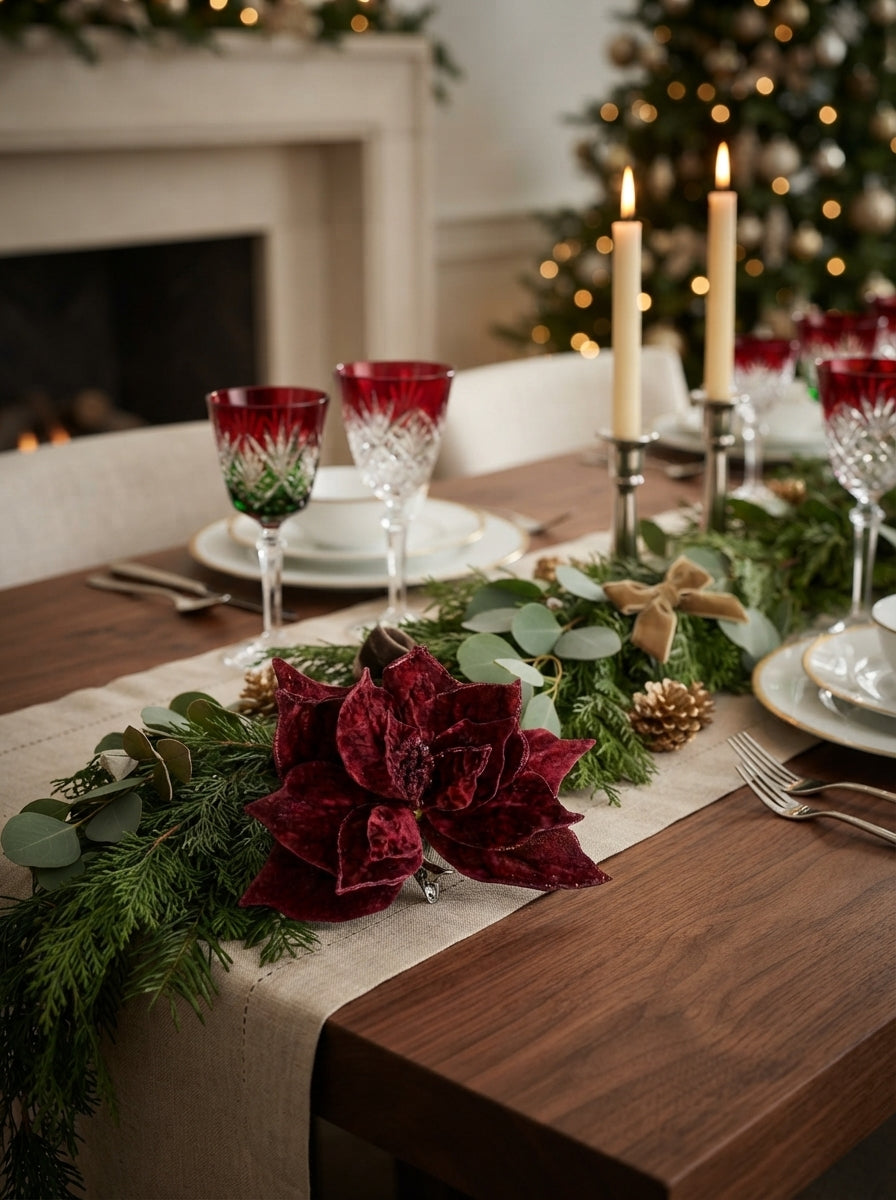 Burgundy Poinsettia Glitter Klipsli Yılbaşı Ağacı Süsü