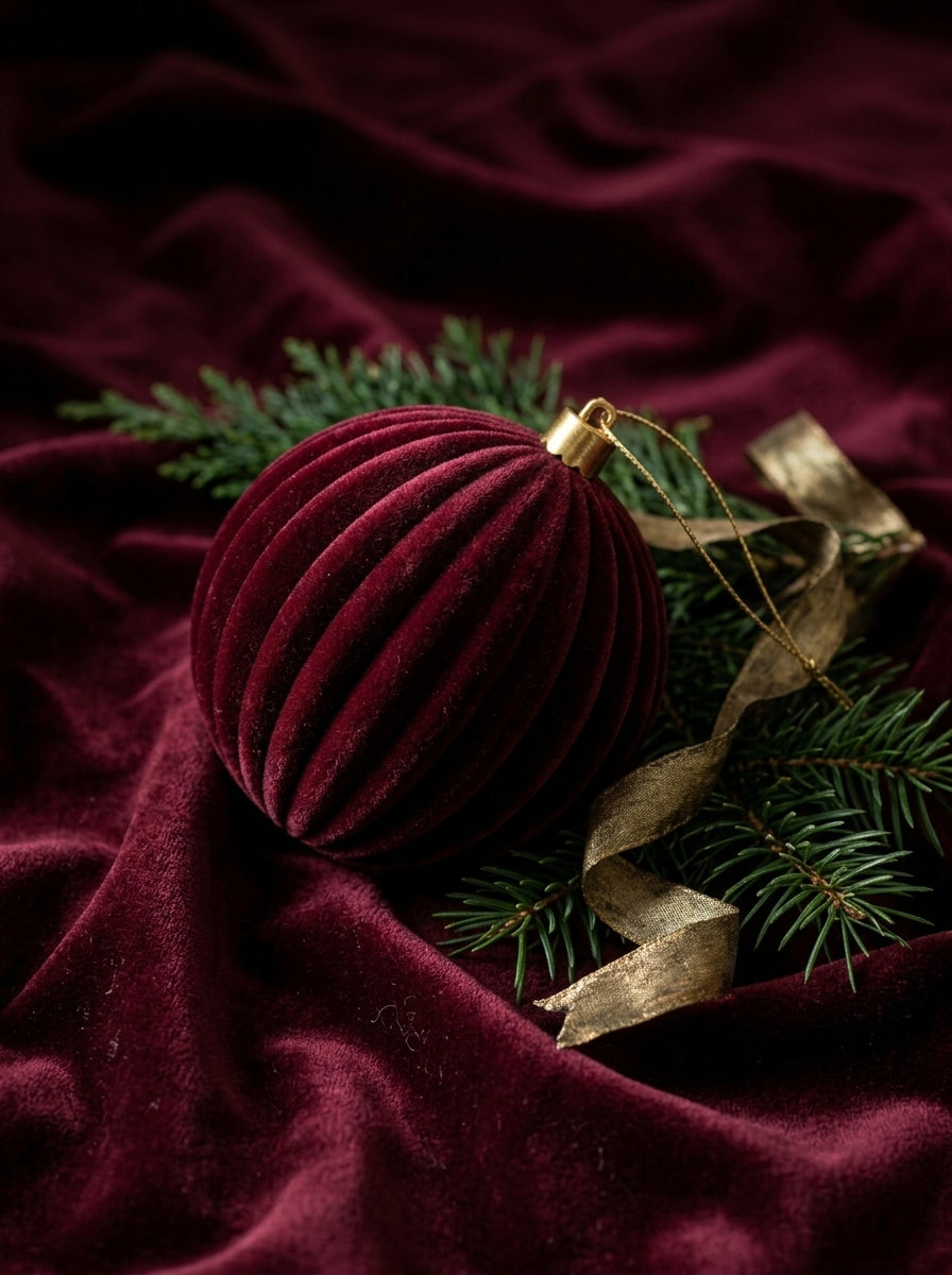 Burgundy Velvet Kadife Yılbaşı Ağacı Süsü - 10 cm