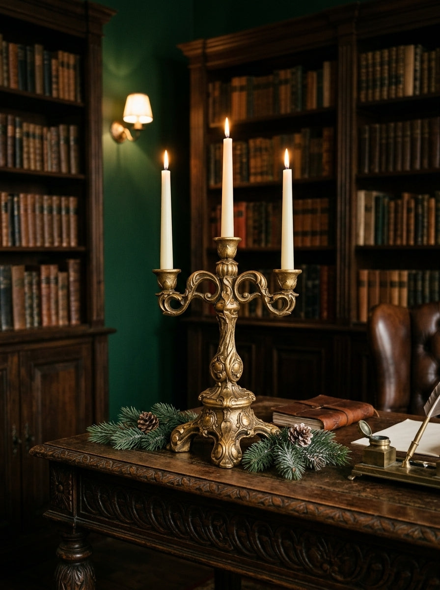 Royal Christmas El Yapımı Üçlü Gold Şamdan