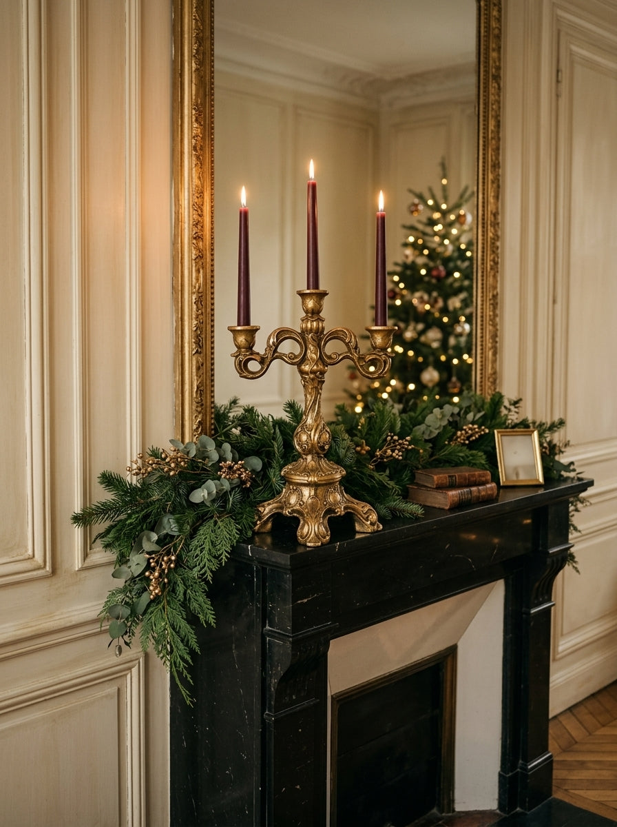Royal Christmas El Yapımı Üçlü Gold Şamdan