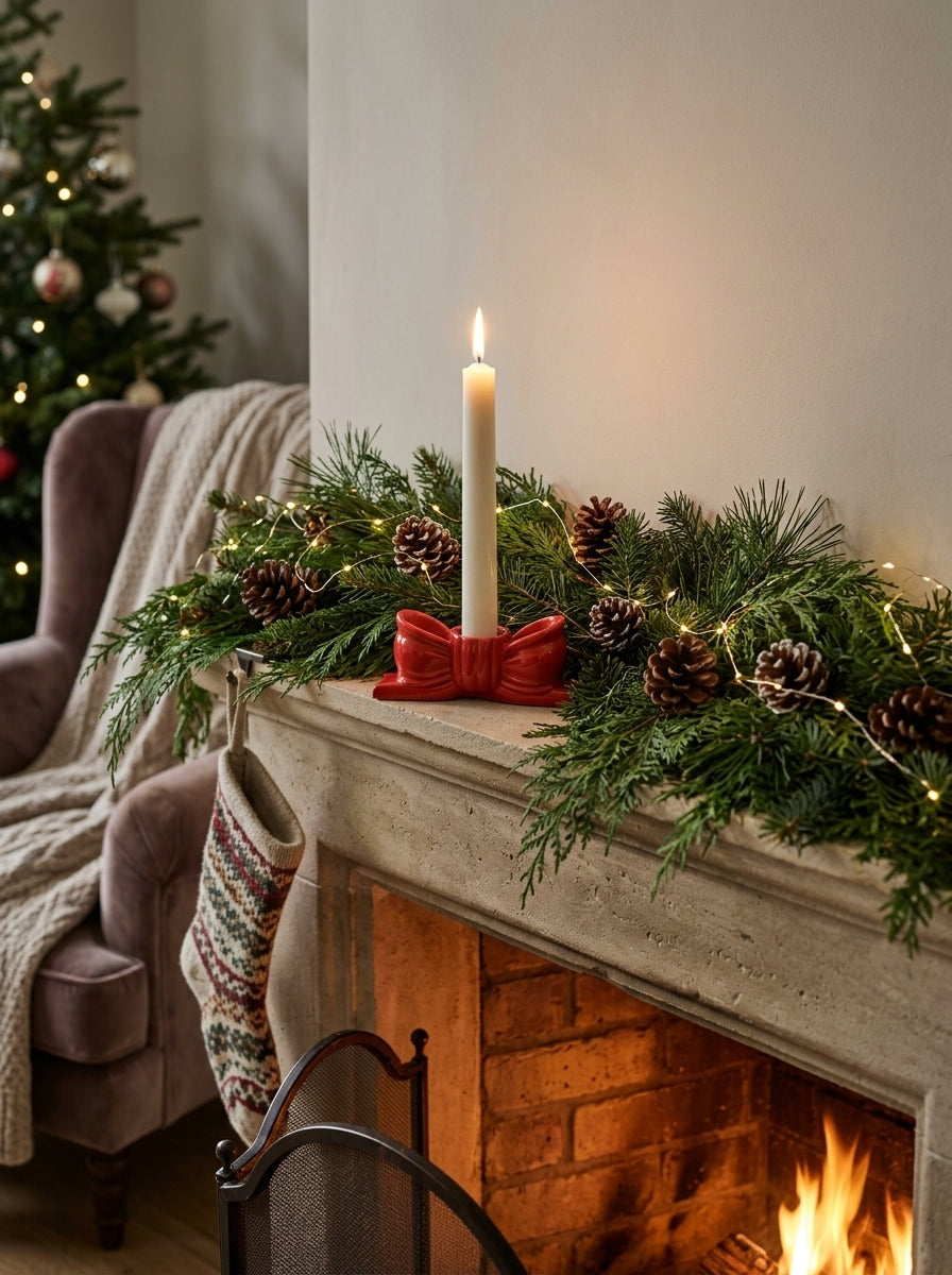 Red Ribbon Candlestick Candle Holder