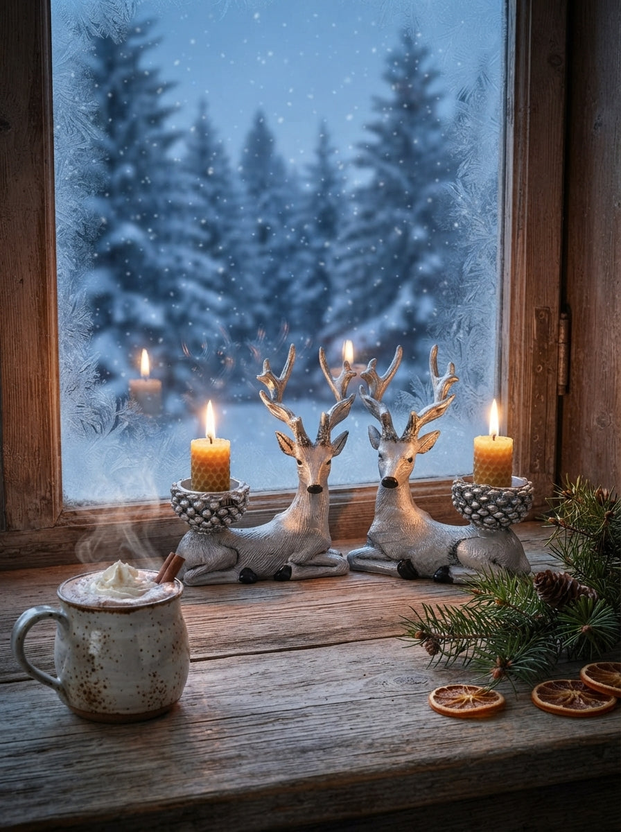 Noelle Geyik İkili Tea Light Seti – Silver