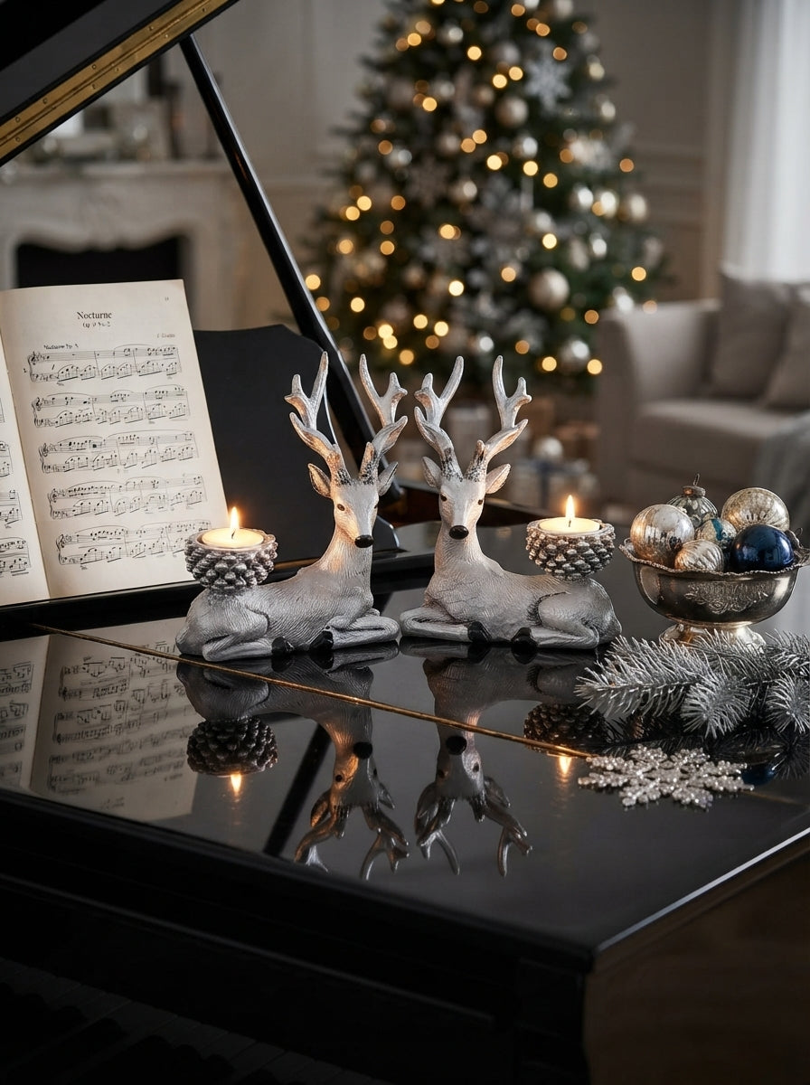 Noelle Geyik İkili Tea Light Seti – Silver