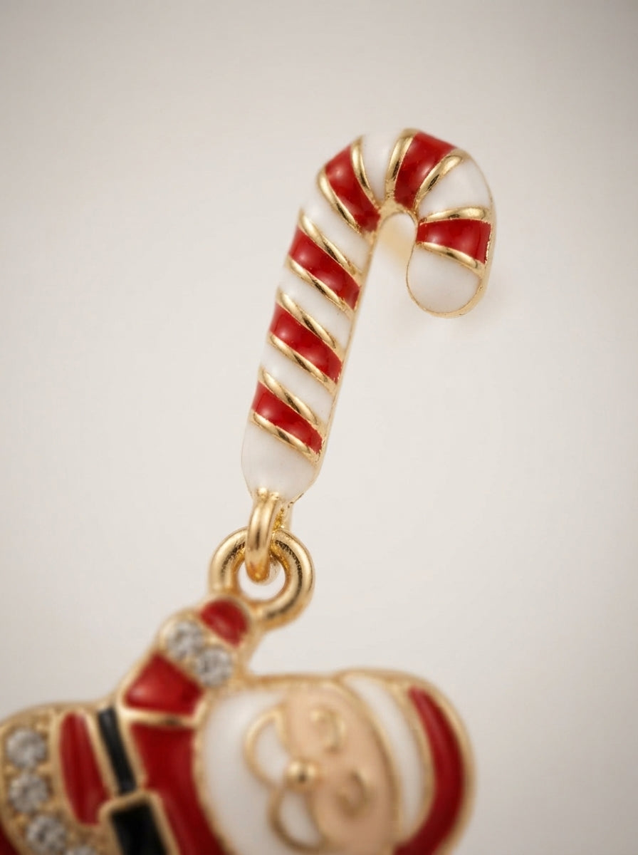 Santa Candy Cane Gold Christmas Küpe
