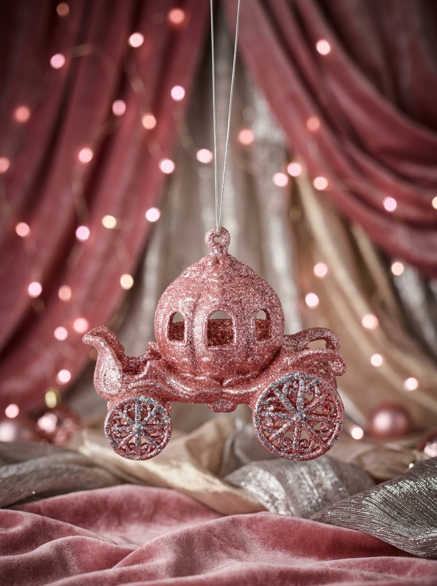Pembe Glitter Balkabağı Araba Yılbaşı Ağaç Süsü