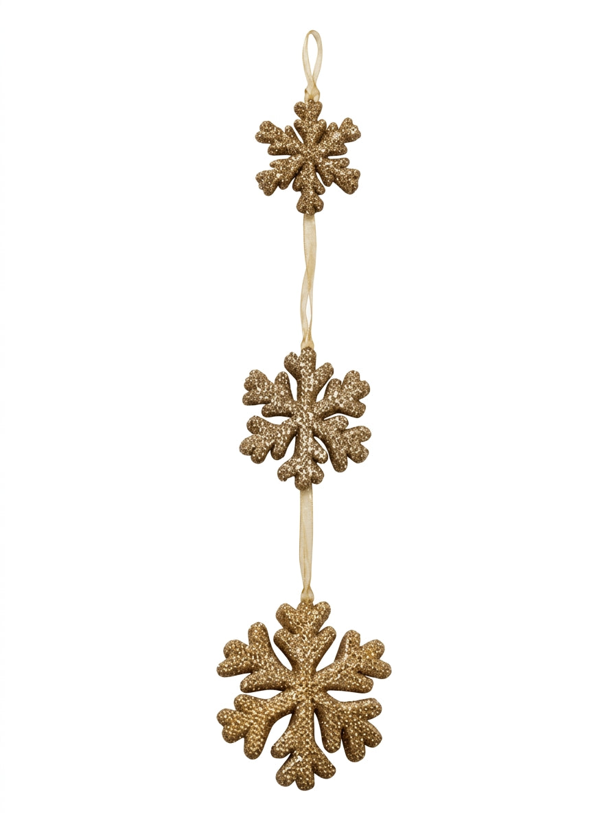 Golden Snowfall Üçlü Kar Tanesi Yılbaşı Ağacı Süsü