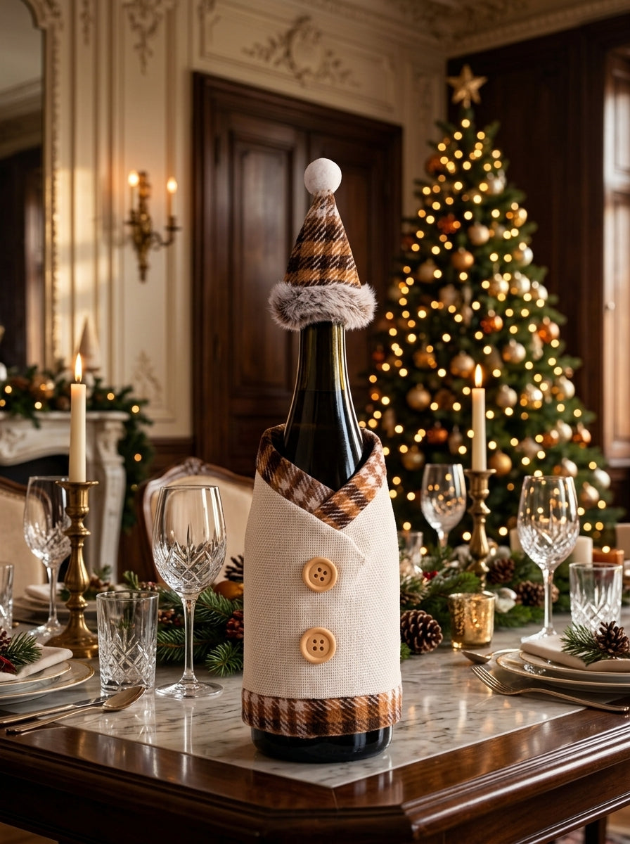 Santa's Bottle Dress Cream Plaid Christmas Bottle Ornament – 13 CM x 19 CM