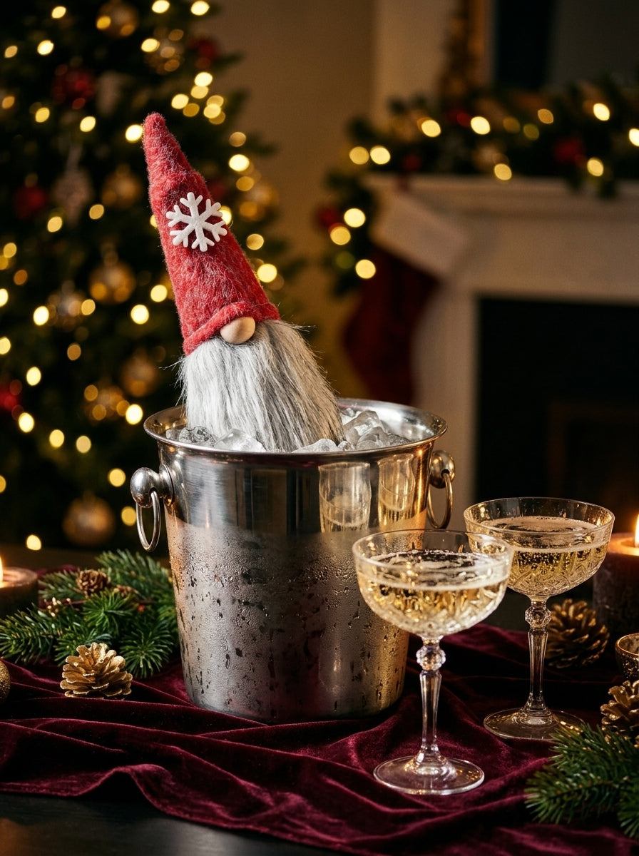 Santa's Bottle Dress – Kırmızı Kar Tanesi Detaylı Noel Baba Yılbaşı Şişe Süsü