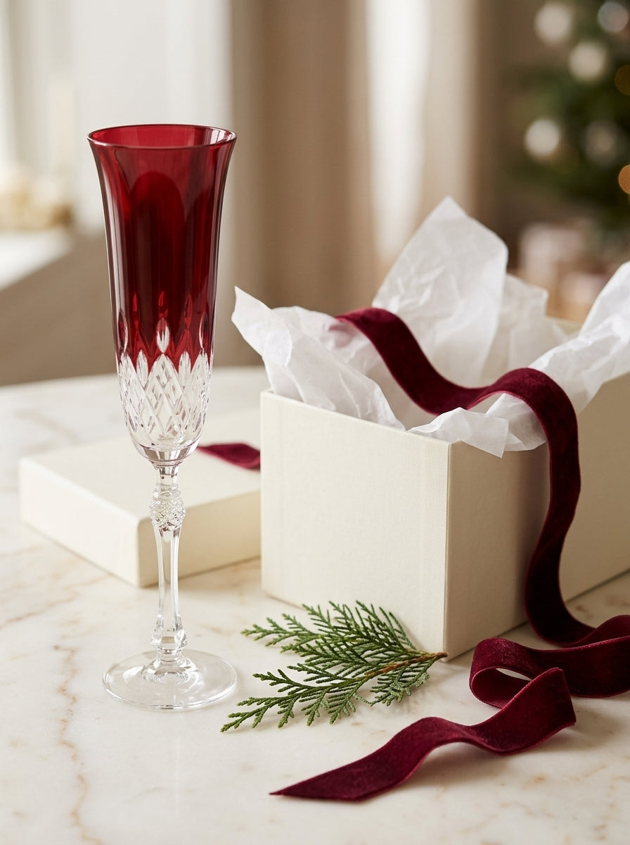 Celeste Christmas Ruby Flüt Şampanya Kadehi