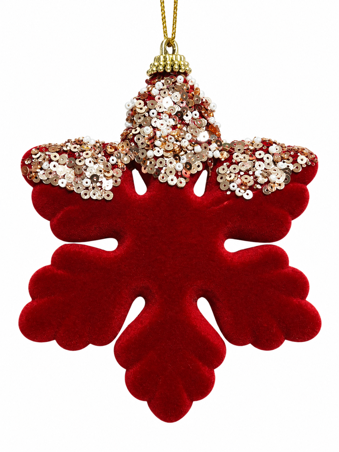 Ruby Snowflake Bordo Kadife Payetli Yılbaşı Kar Tanesi Ağaç Süsü - 12 CM