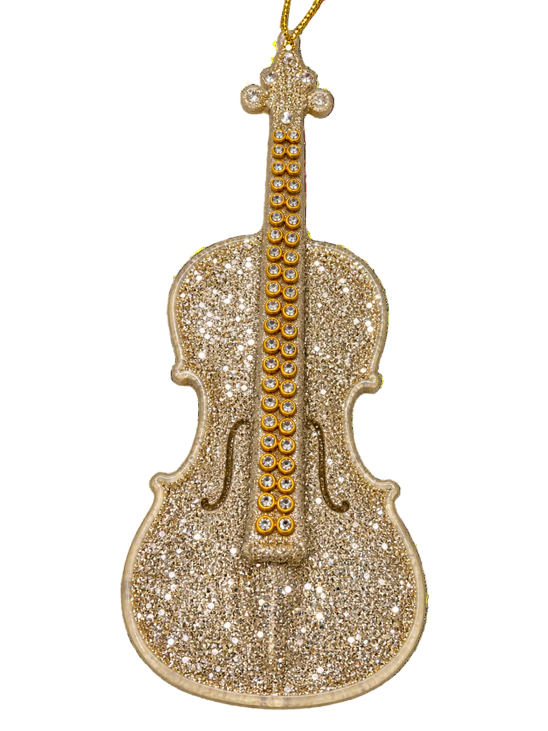 Golden Symphony Şampanya Altın Taş İşlemeli Keman Yılbaşı Ağaç Süsü – 15 CM