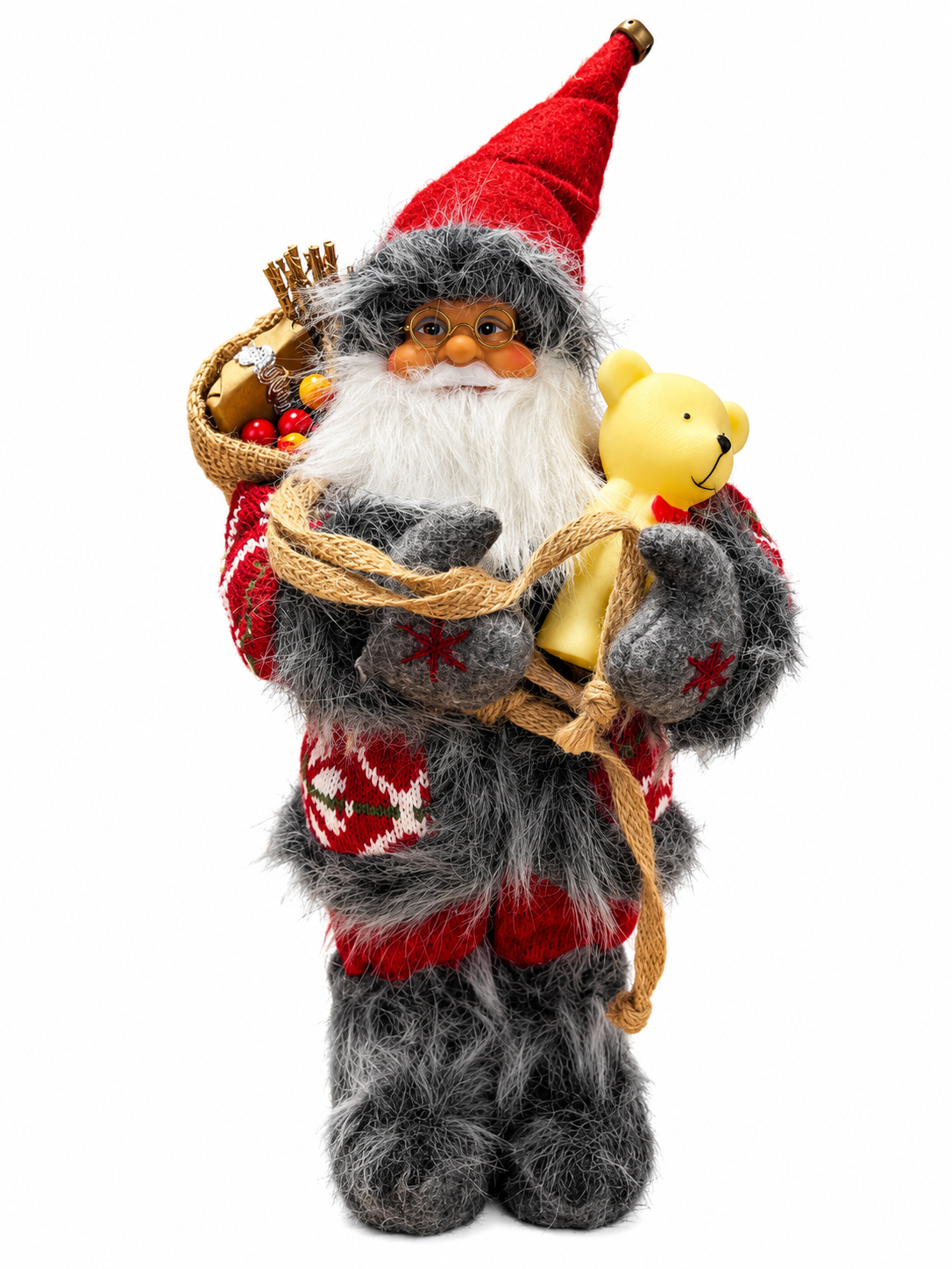Mutluluk Dağıtıcısı – Ayıcıklı Nostaljik Noel Baba Dekoratif Figür - 32 CM
