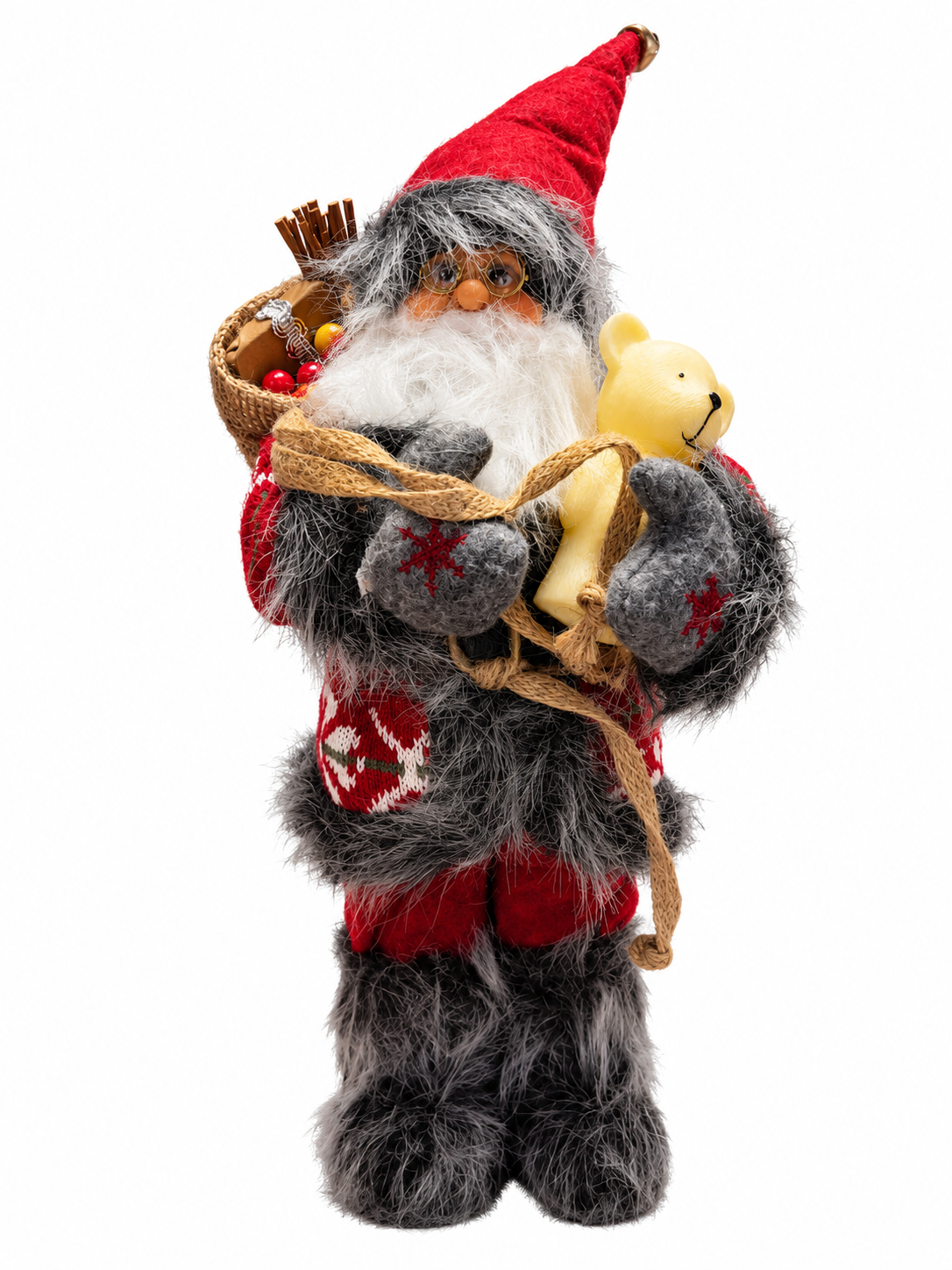 Noel'in Neşesi – Ayıcıklı Nostaljik Noel Baba Dekoratif Figür - 32 CM