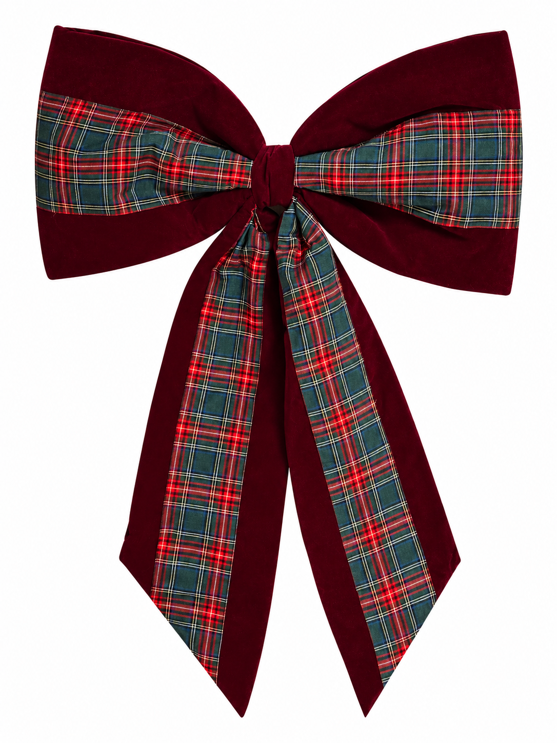 Heritage Christmas – Ekose Detaylı Bordo Kadife Büyük Boy Yılbaşı Fiyongu - 65 CM x 95 CM