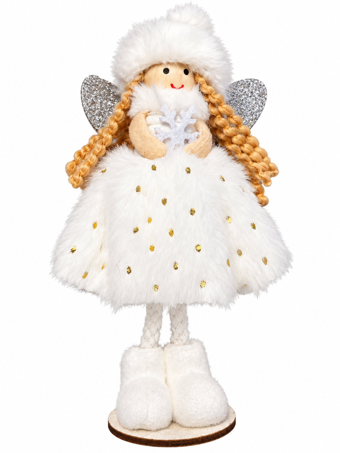Snow Angel Fairy – Beyaz Kürklü Dekoratif Yılbaşı Perisi - 16 CM