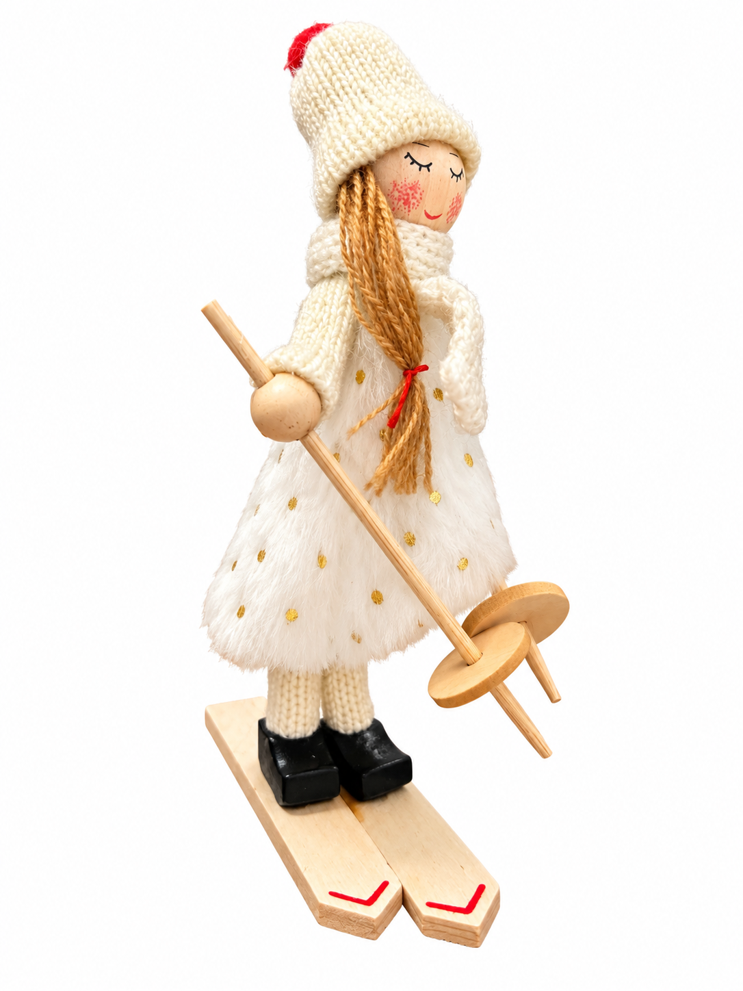 Alpine Snow Fairy – Kayak Yapan Kız Dekoratif Yılbaşı Figürü - 17 CM
