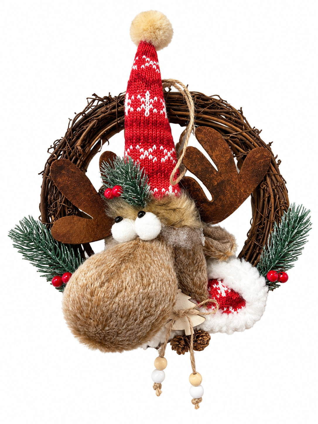 Rudolph's Christmas – Nostaljik Geyikli Yılbaşı Kapı ve Ağaç Süsü - 30 CM