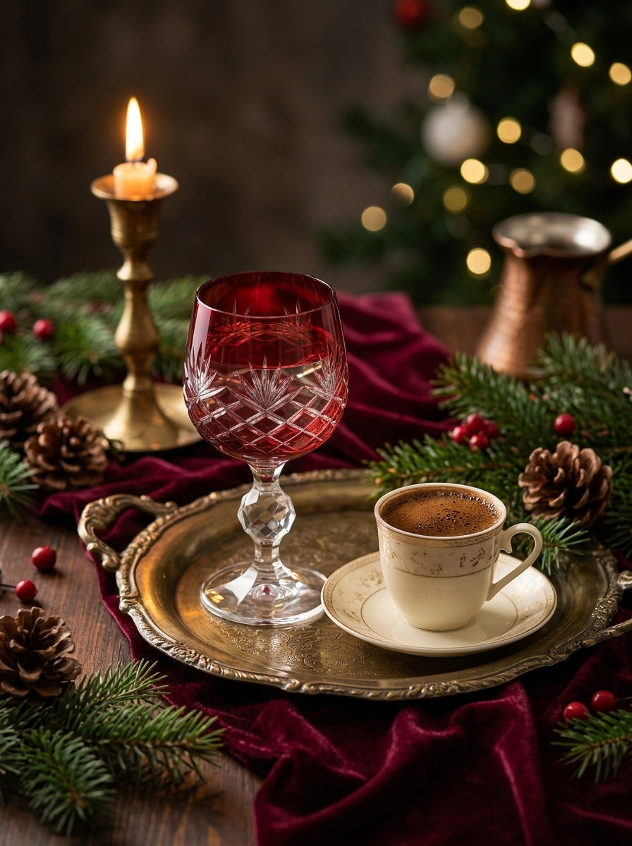Eclat Christmas Ruby Kristal Kahve Yanı Su Bardağı