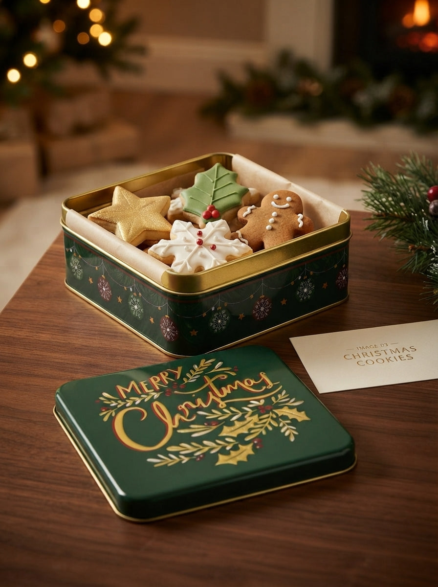 Merry Christmas Green Metal HediyenSaklama Kutusu