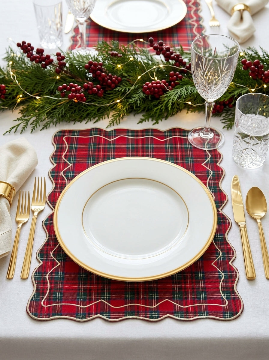 Tartan Rouge Bow Dikdörtgen Amerikan Servis