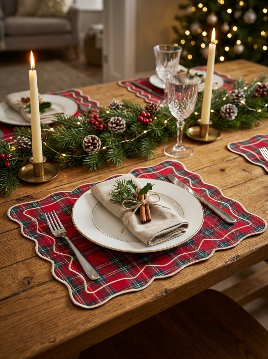 Tartan Rouge Bow Dikdörtgen Amerikan Servis