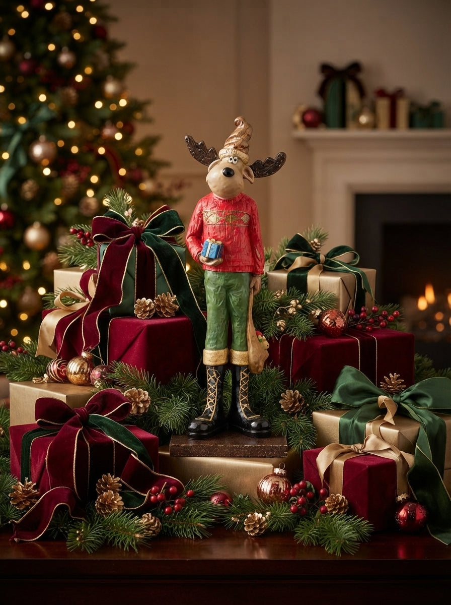 Hediye Taşıyan Noel Geyiği Dekoratif Obje