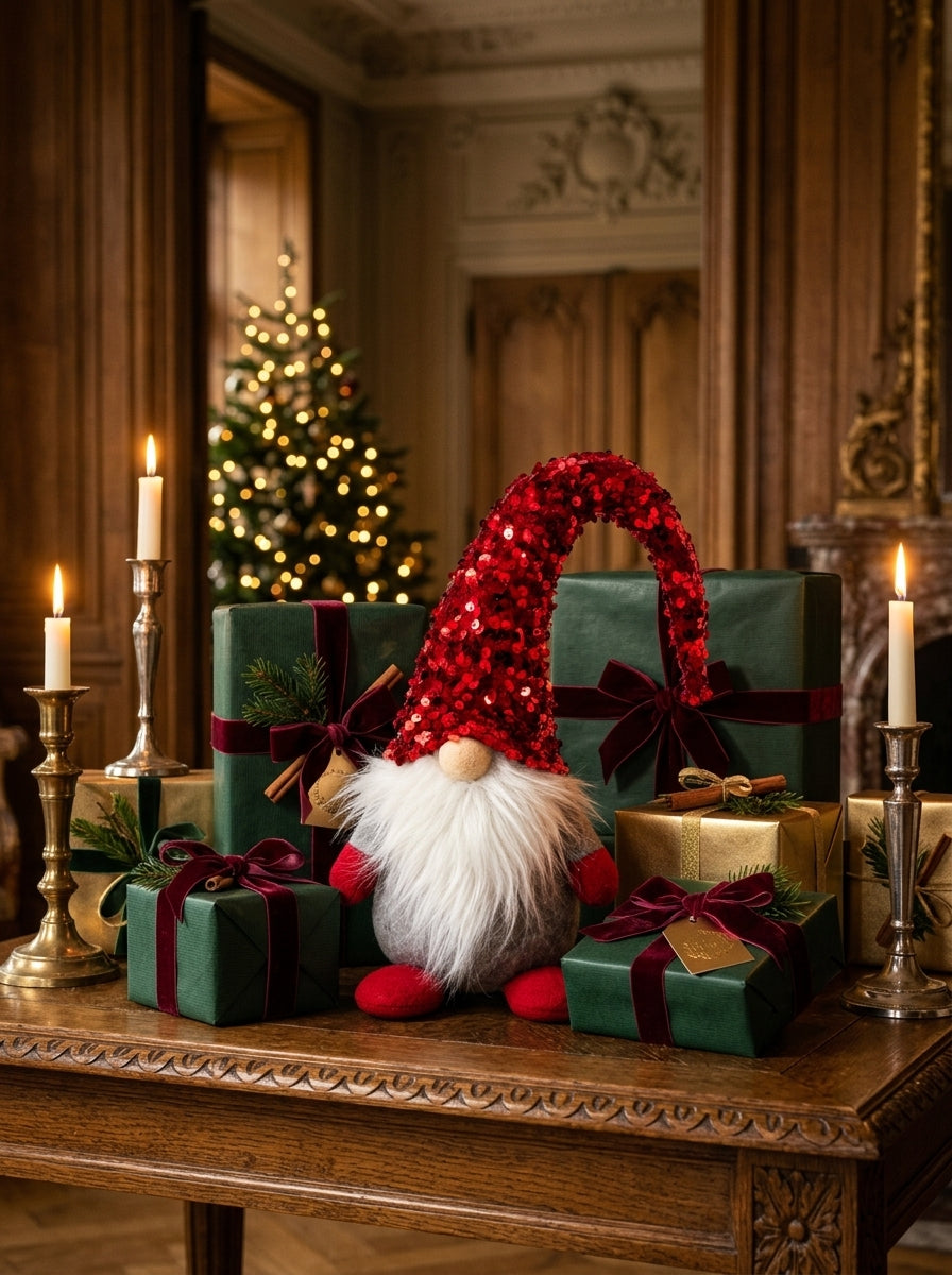 Christmas Gnome Kırmızı Payet Şapkalı Dekoratif Yılbaşı Figürü - 42 CM