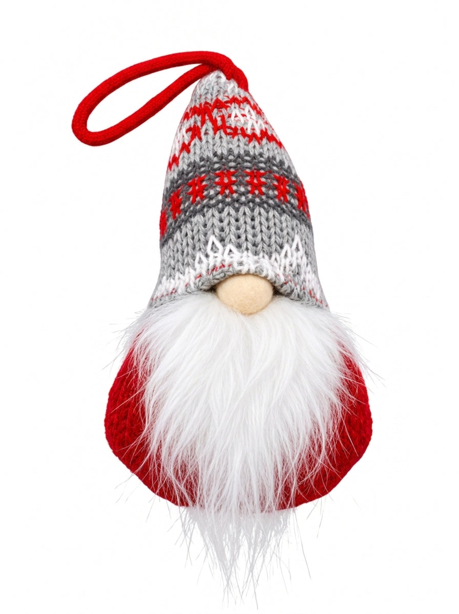 Nordic Noel Kırmızı Örgü Şapkalı Gnome Yılbaşı Ağaç Süsü – 16 CM